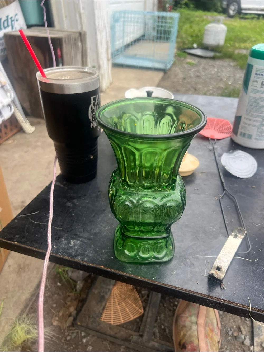 Vintage Green Pressed Glass Vase